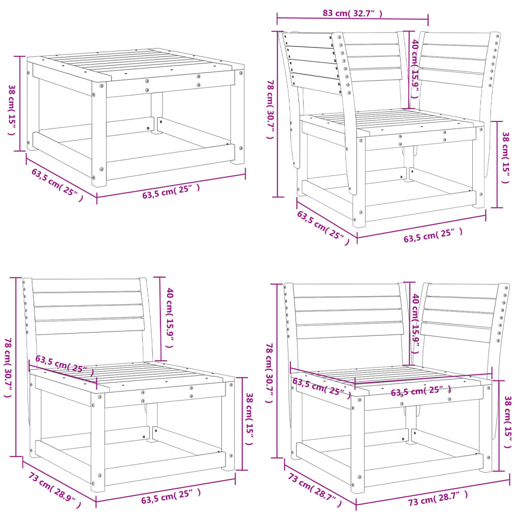 8-tlg. Garten-Lounge-Set Massivholz Kiefer