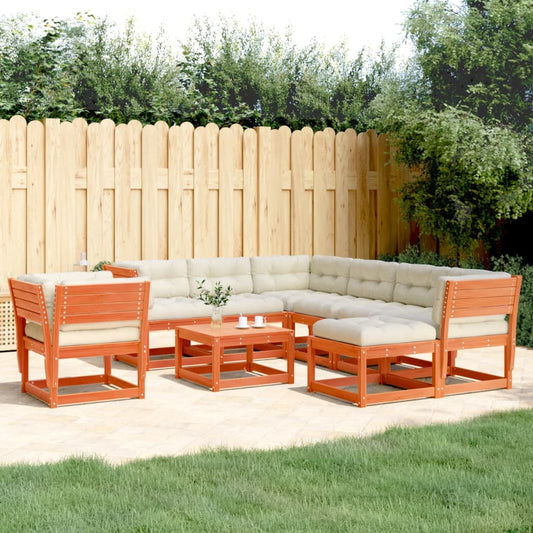 8tlg. Garten-Lounge-Set mit Kissen Wachsbraun Massivholz Kiefer