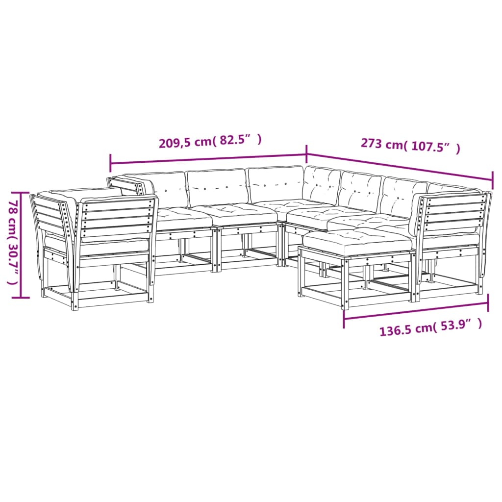 8-tlg. Garten-Lounge-Set mit Kissen Massivholz Douglasie