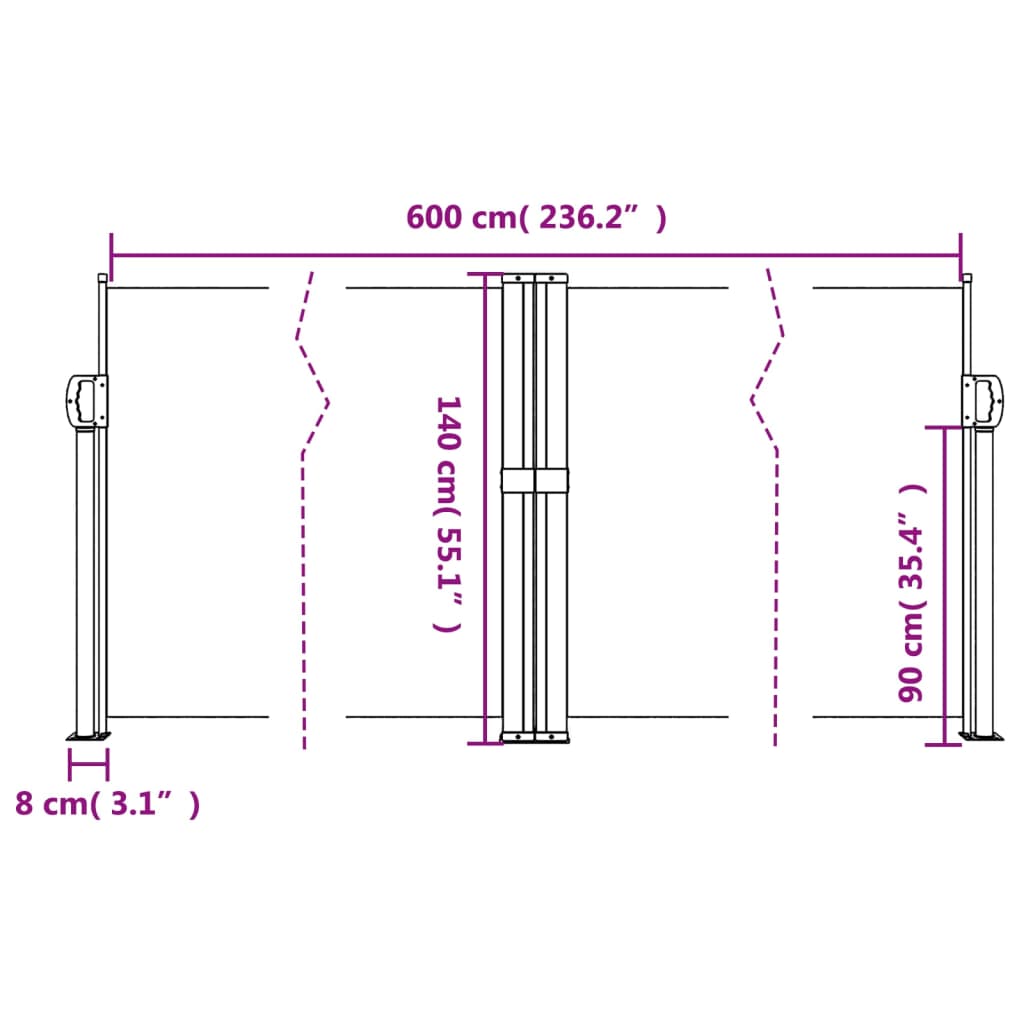 Seitenmarkise Ausziehbar Braun 140x600 cm