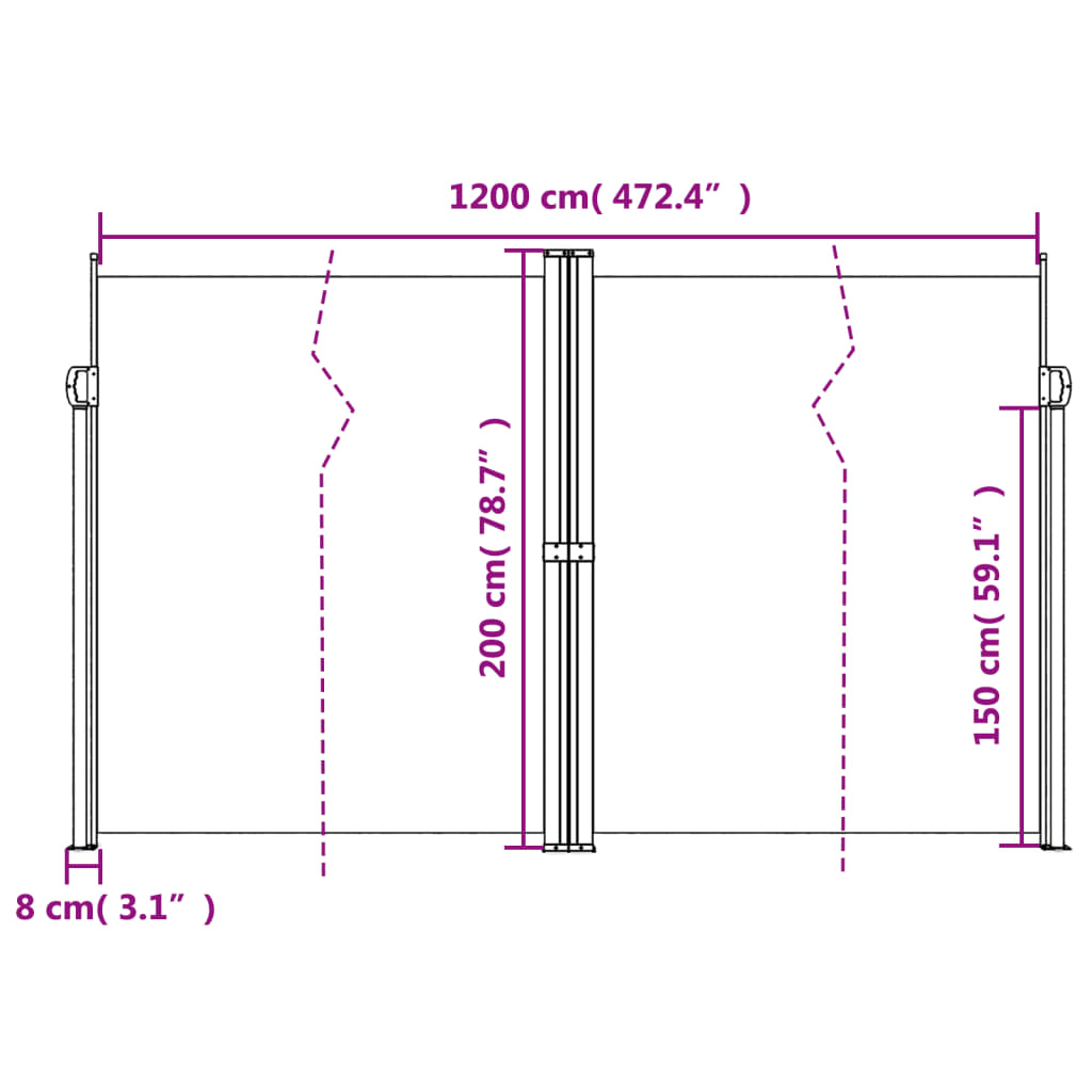 Seitenmarkise Ausziehbar Schwarz 200x1200 cm