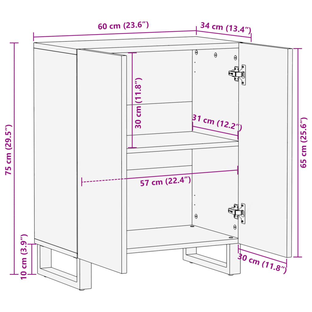 Sideboard 60x34x75 cm Raues Massives Mangoholz