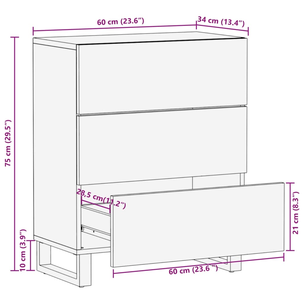 Sideboard Braun 60x34x75 cm Massivholz Mango