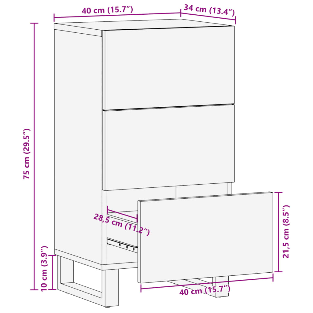 Sideboard 40x34x75 cm Massivholz Mango