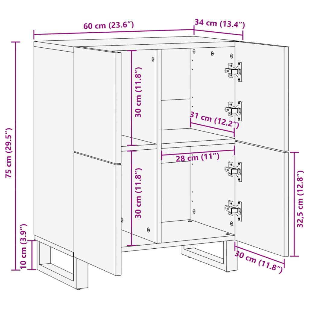 Sideboard 60x34x75 cm Massivholz Akazie