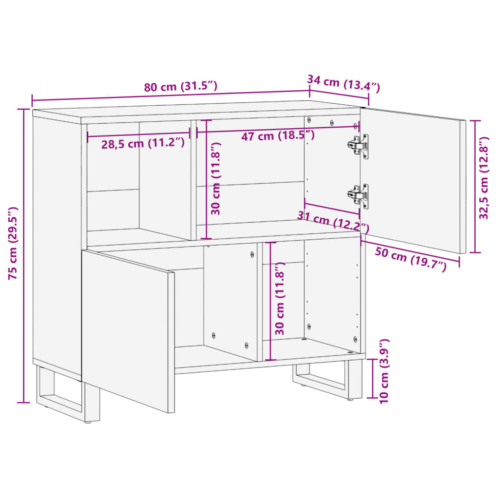 Sideboard 80x34x75 cm Raues Massivholz Mango