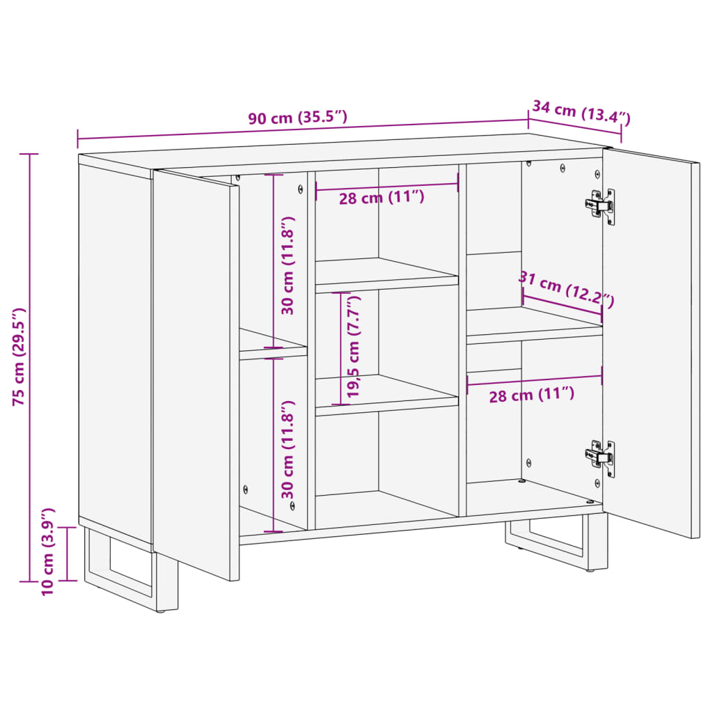 Sideboard Braun 90x34x75 cm Massivholz Mango