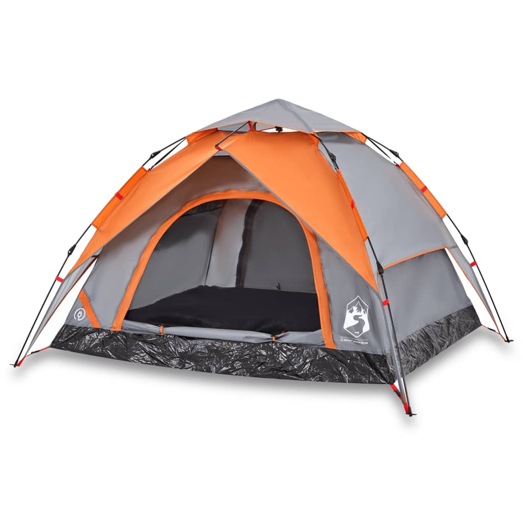 Kuppel-Campingzelt 3 Personen Grau und Orange Quick Release