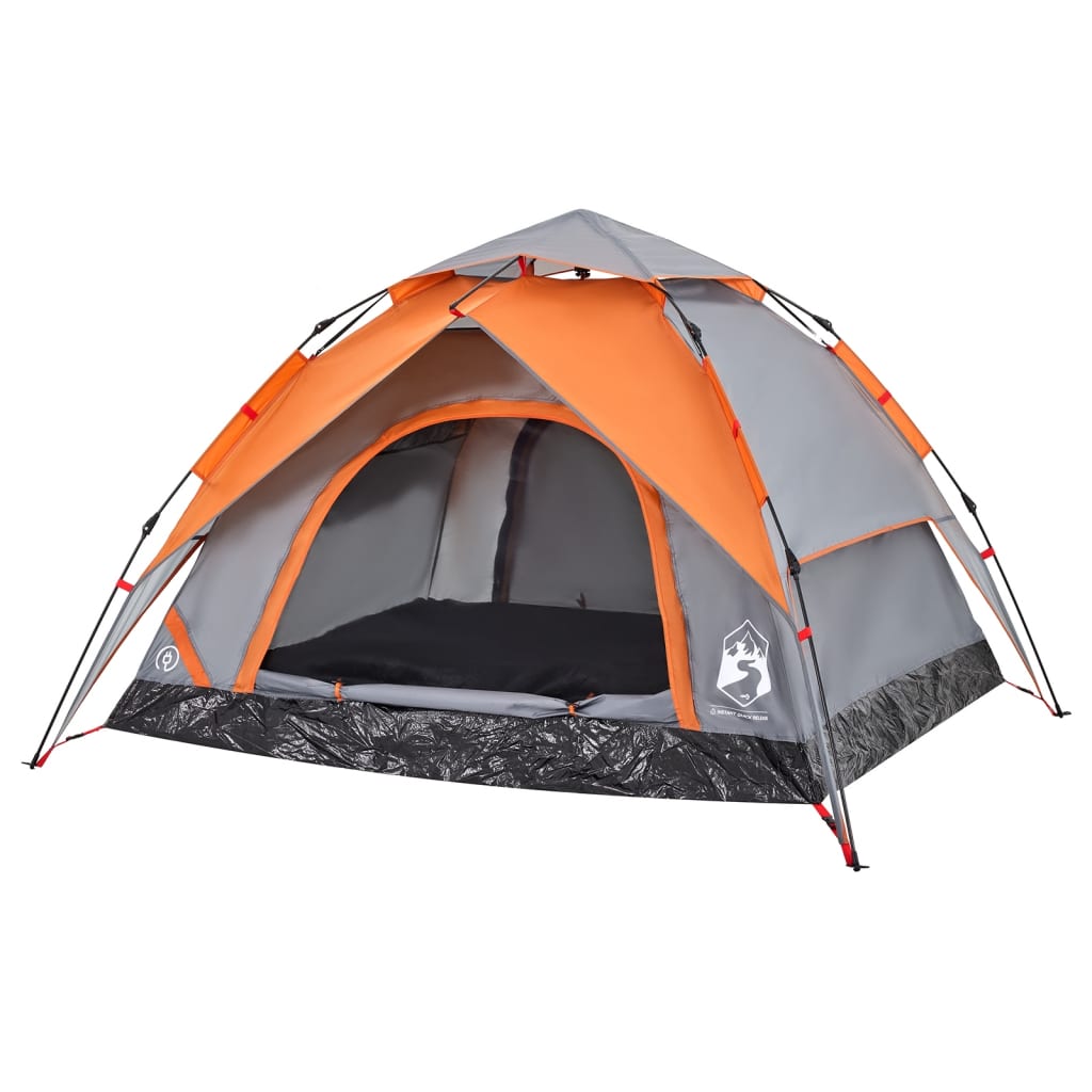 Kuppel-Campingzelt 3 Personen Grau und Orange Quick Release