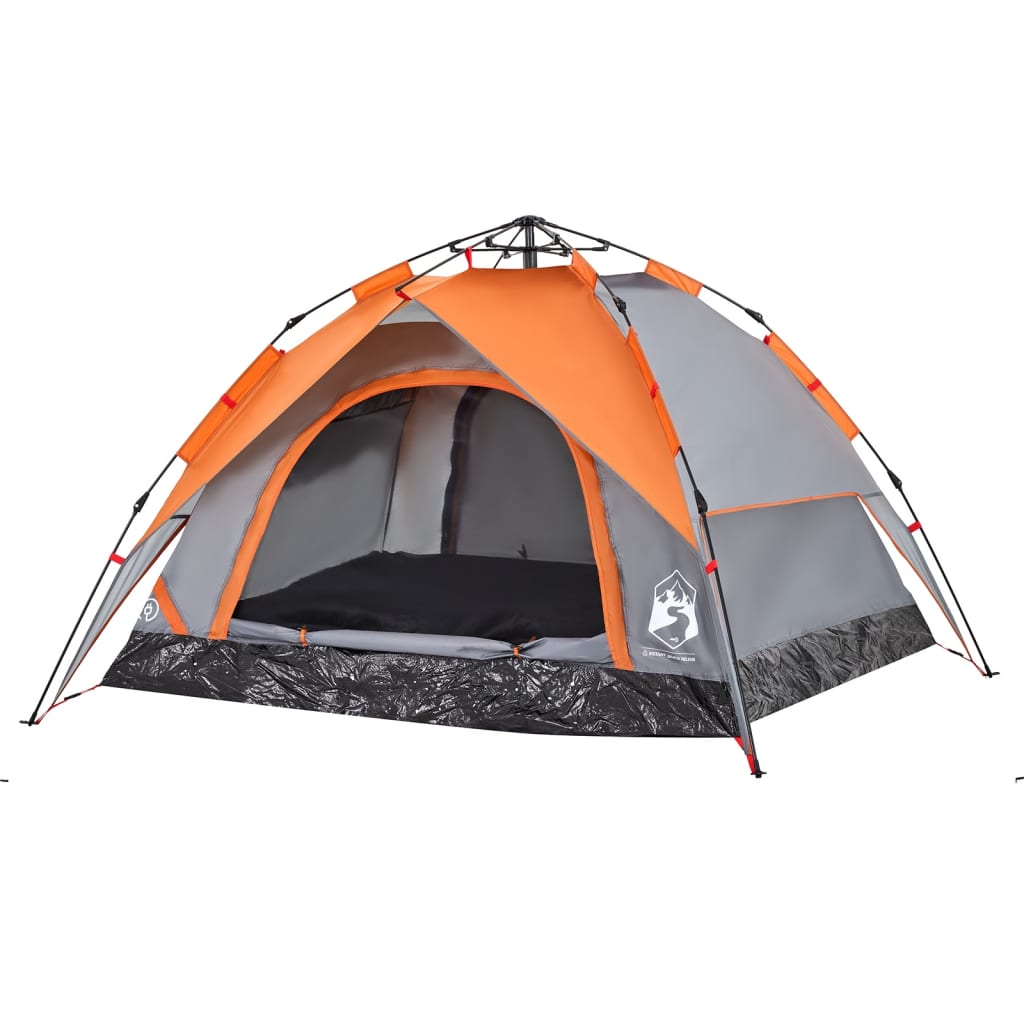 Kuppel-Campingzelt 3 Personen Grau und Orange Quick Release