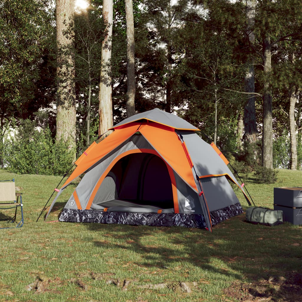 Kuppel-Campingzelt 4 Personen Grau und Orange Quick Release