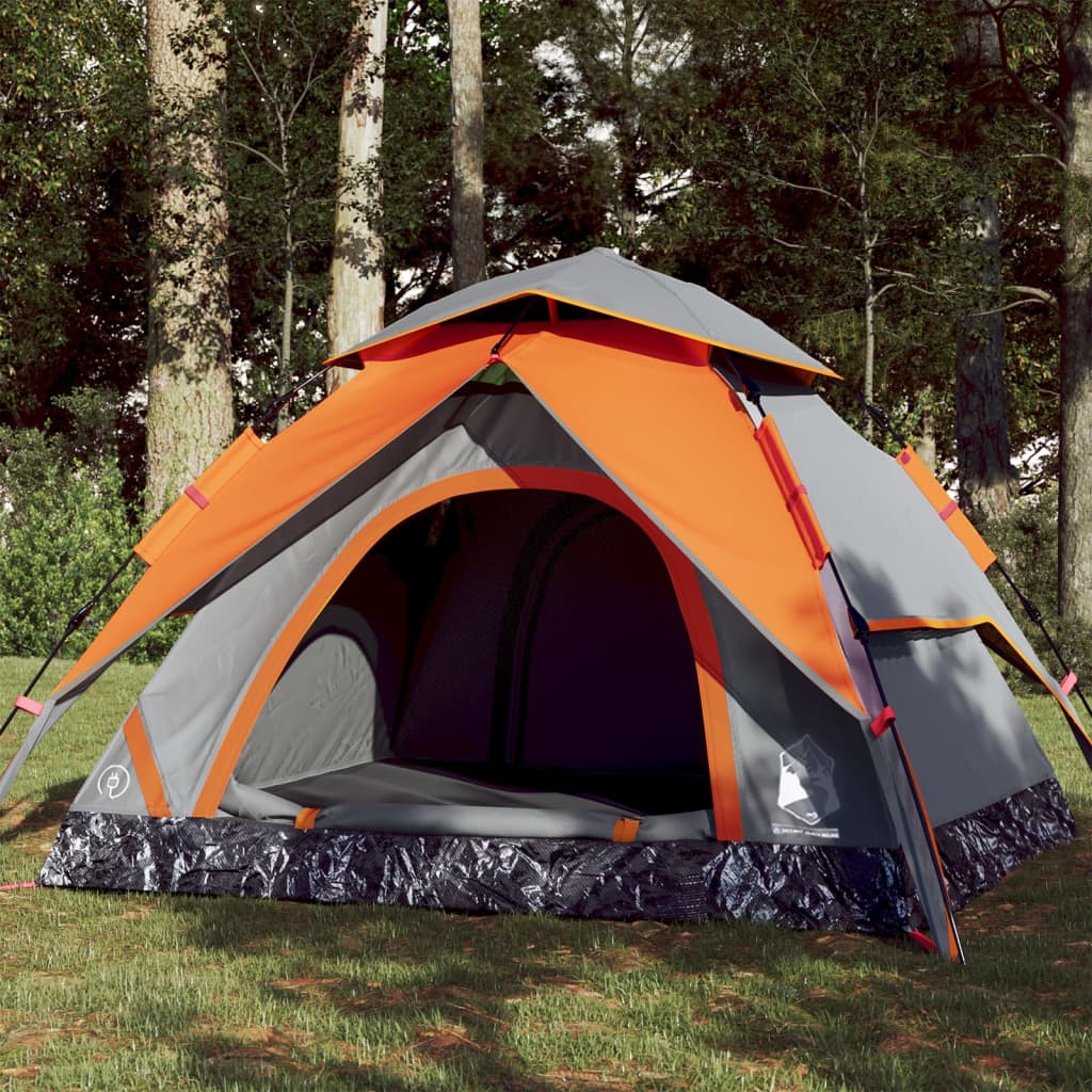 Kuppel-Campingzelt 4 Personen Grau und Orange Quick Release