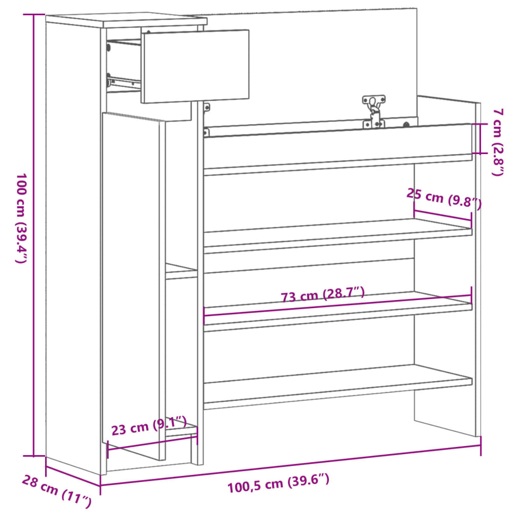 Schuhschrank Betongrau 100,5x28x100 cm Holzwerkstoff