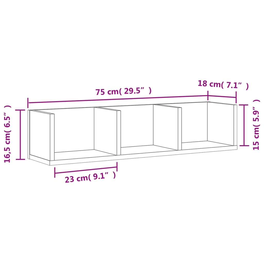 Wandschrank Grau Sonoma-Eiche 75x18x16,5 cm Holzwerkstoff