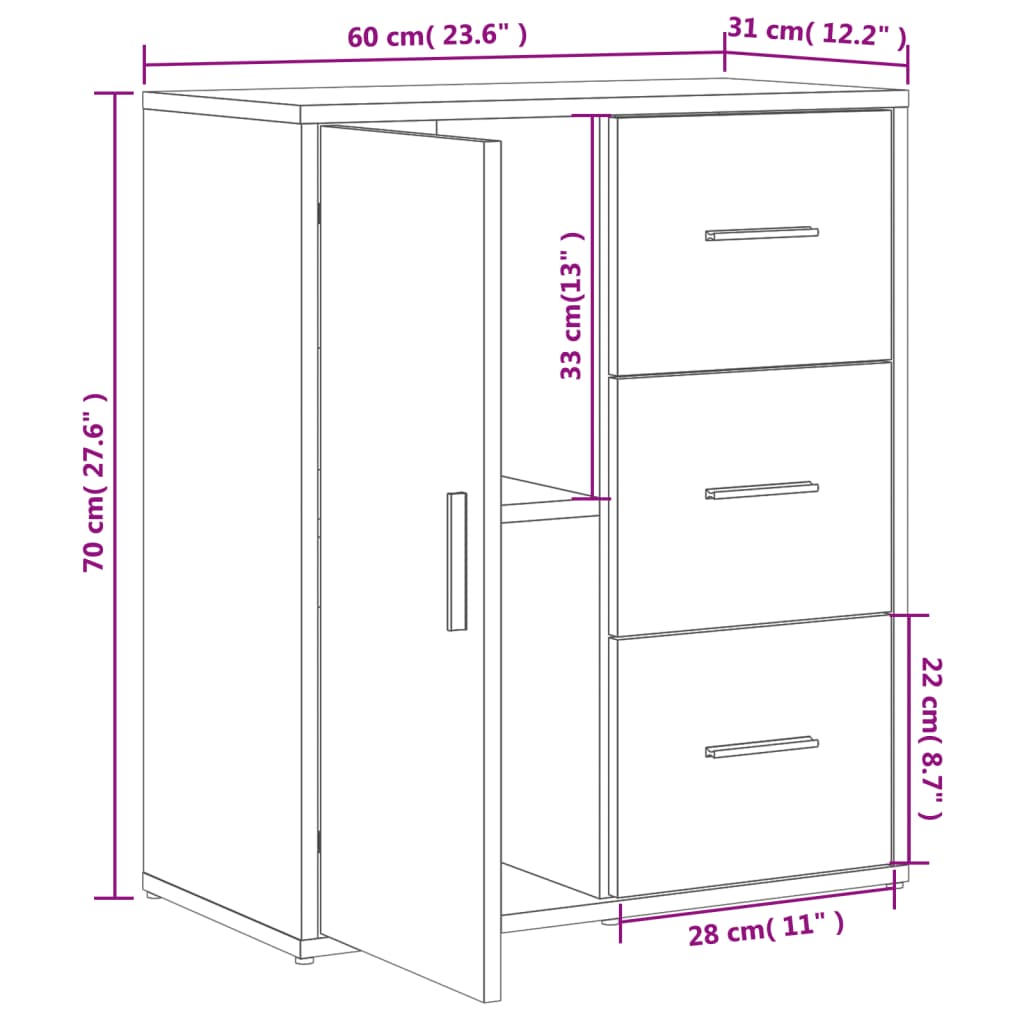 Sideboard Grau Sonoma-Eiche 60x31x70 cm Holzwerkstoff