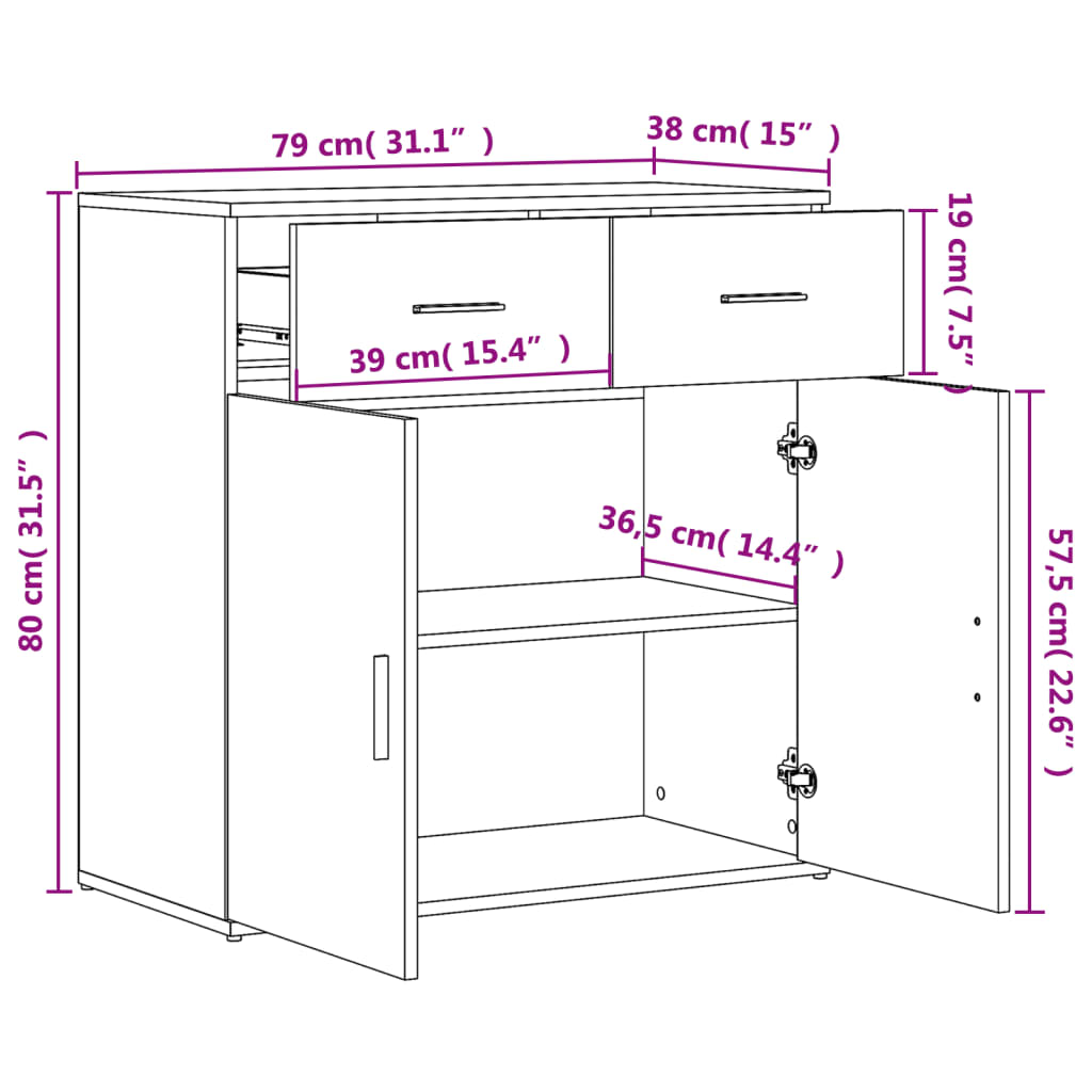 Sideboard Braun Eichen-Optik 79x38x80 cm Holzwerkstoff