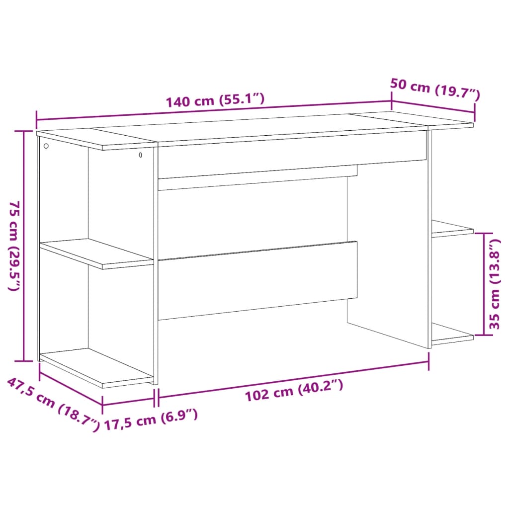 Schreibtisch Braun Eichen-Optik 140x50x75 cm Holzwerkstoff