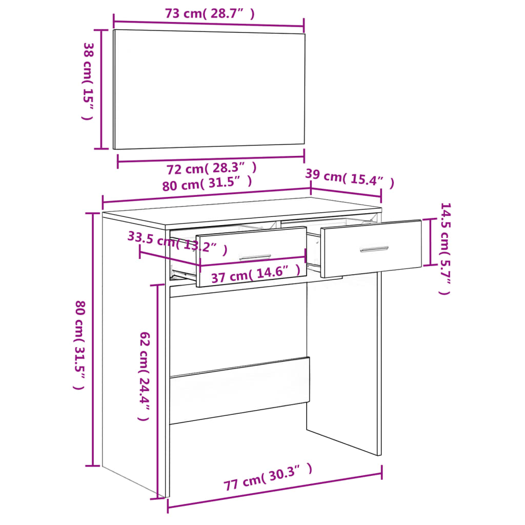 Schminktisch mit Spiegel Schwarz 80x39x80 cm