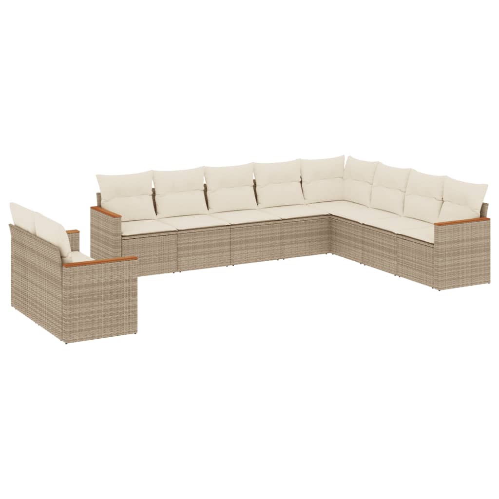 10-tlg. Garten-Sofagarnitur mit Kissen Beige Poly Rattan