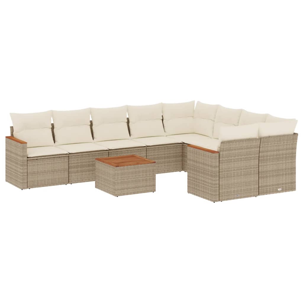 10-tlg. Garten-Sofagarnitur mit Kissen Beige Poly Rattan