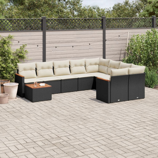 10-tlg. Garten-Sofagarnitur mit Kissen Schwarz Poly Rattan