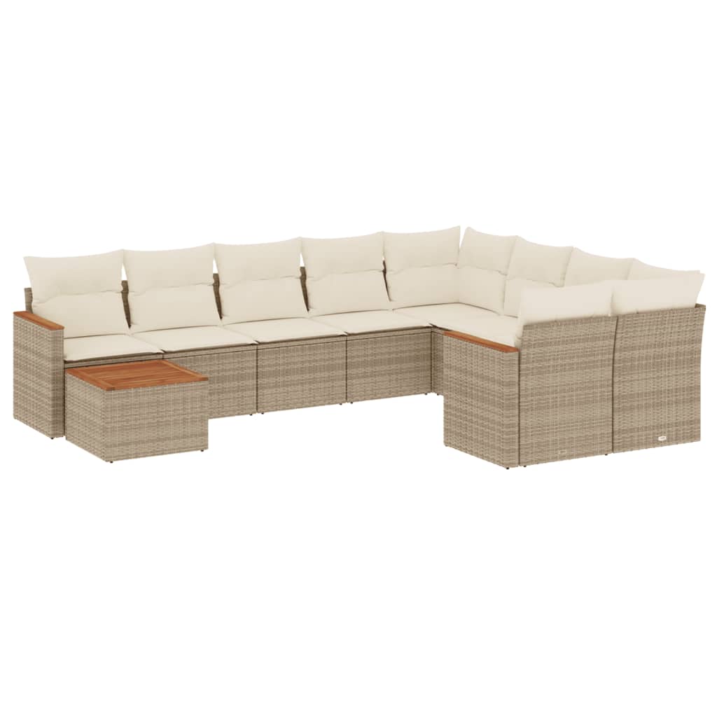 10-tlg. Garten-Sofagarnitur mit Kissen Beige Poly Rattan