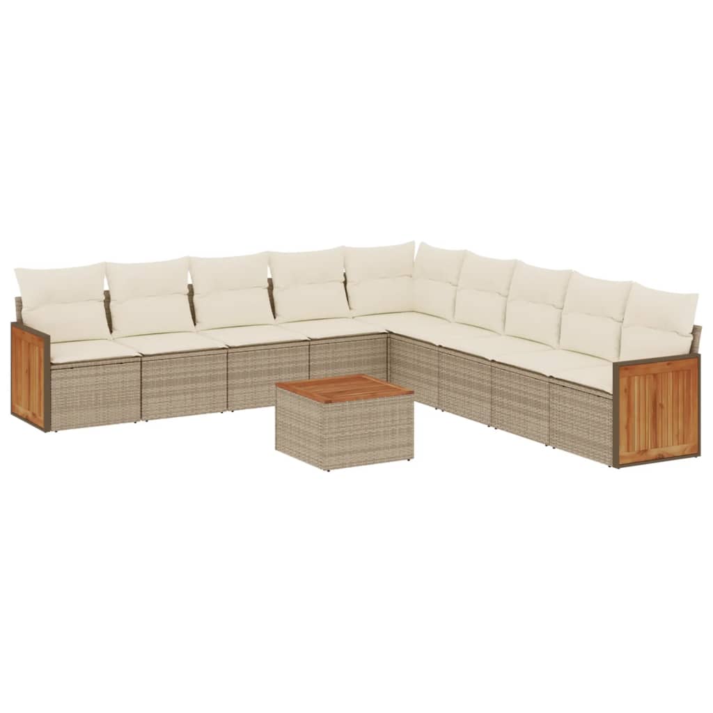 10-tlg. Garten-Sofagarnitur mit Kissen Beige Poly Rattan