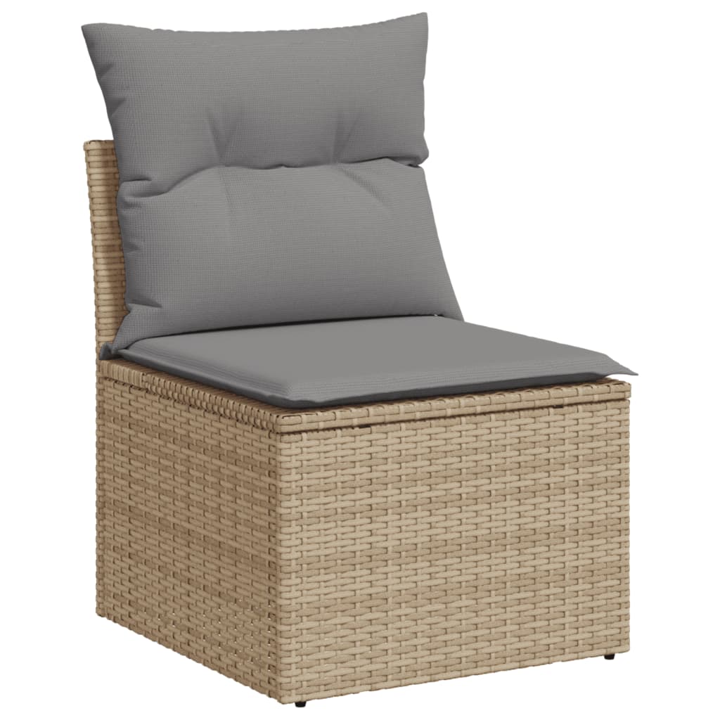 10-tlg. Garten-Sofagarnitur mit Kissen Beige Poly Rattan