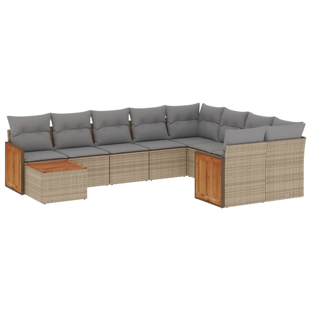 10-tlg. Garten-Sofagarnitur mit Kissen Beige Poly Rattan