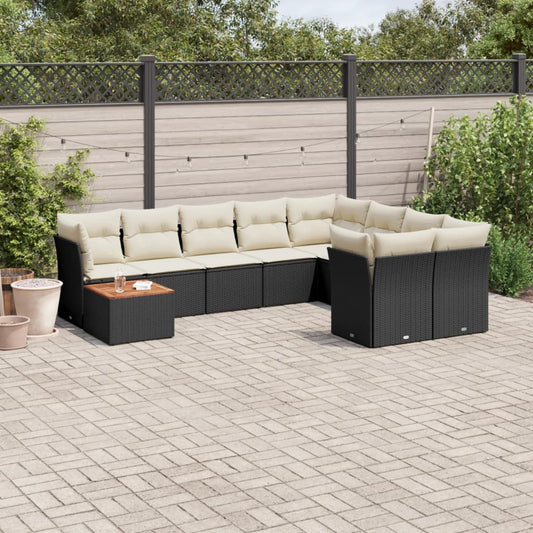 10-tlg. Garten-Sofagarnitur mit Kissen Schwarz Poly Rattan