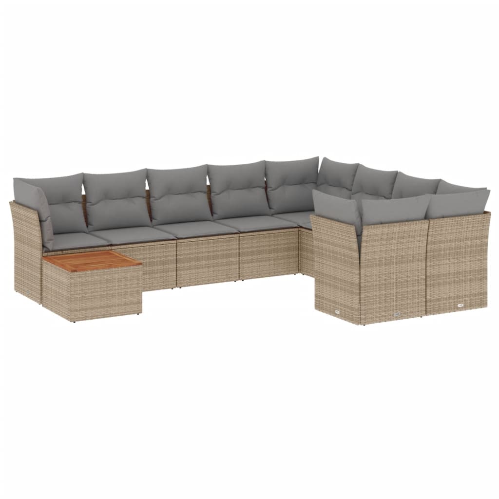 10-tlg. Garten-Sofagarnitur mit Kissen Beige Poly Rattan