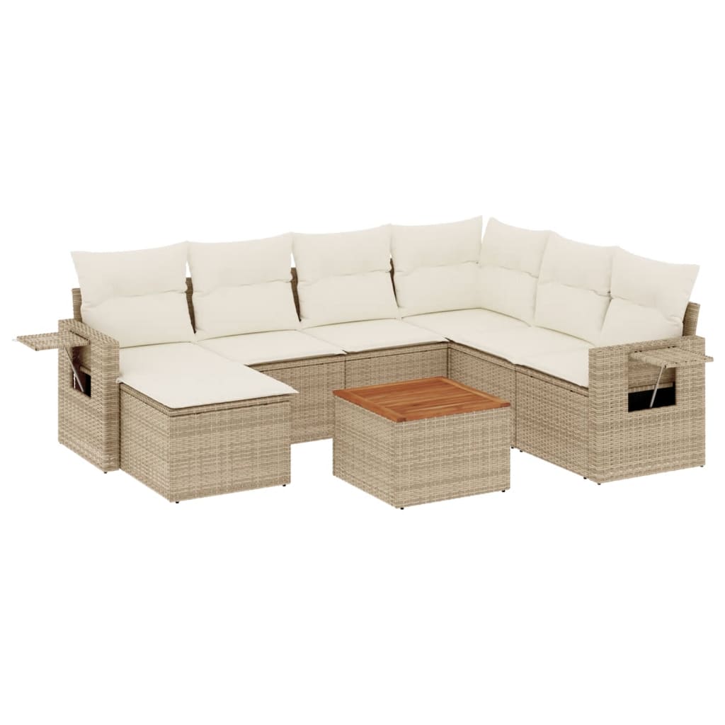 8-tlg. Garten-Sofagarnitur mit Kissen Beige Poly Rattan