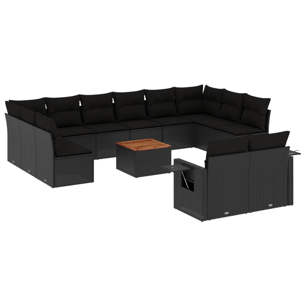 13-tlg. Garten-Sofagarnitur mit Kissen Schwarz Poly Rattan