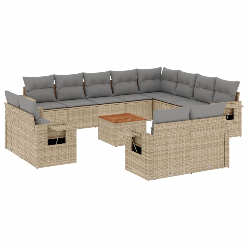 13-tlg. Garten-Sofagarnitur mit Kissen Beige Poly Rattan