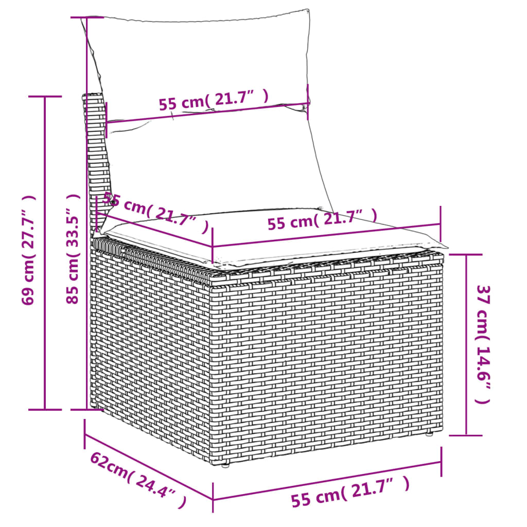 14-tlg. Garten-Sofagarnitur mit Kissen Grau Poly Rattan