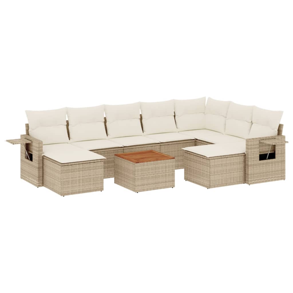 10-tlg. Garten-Sofagarnitur mit Kissen Beige Poly Rattan