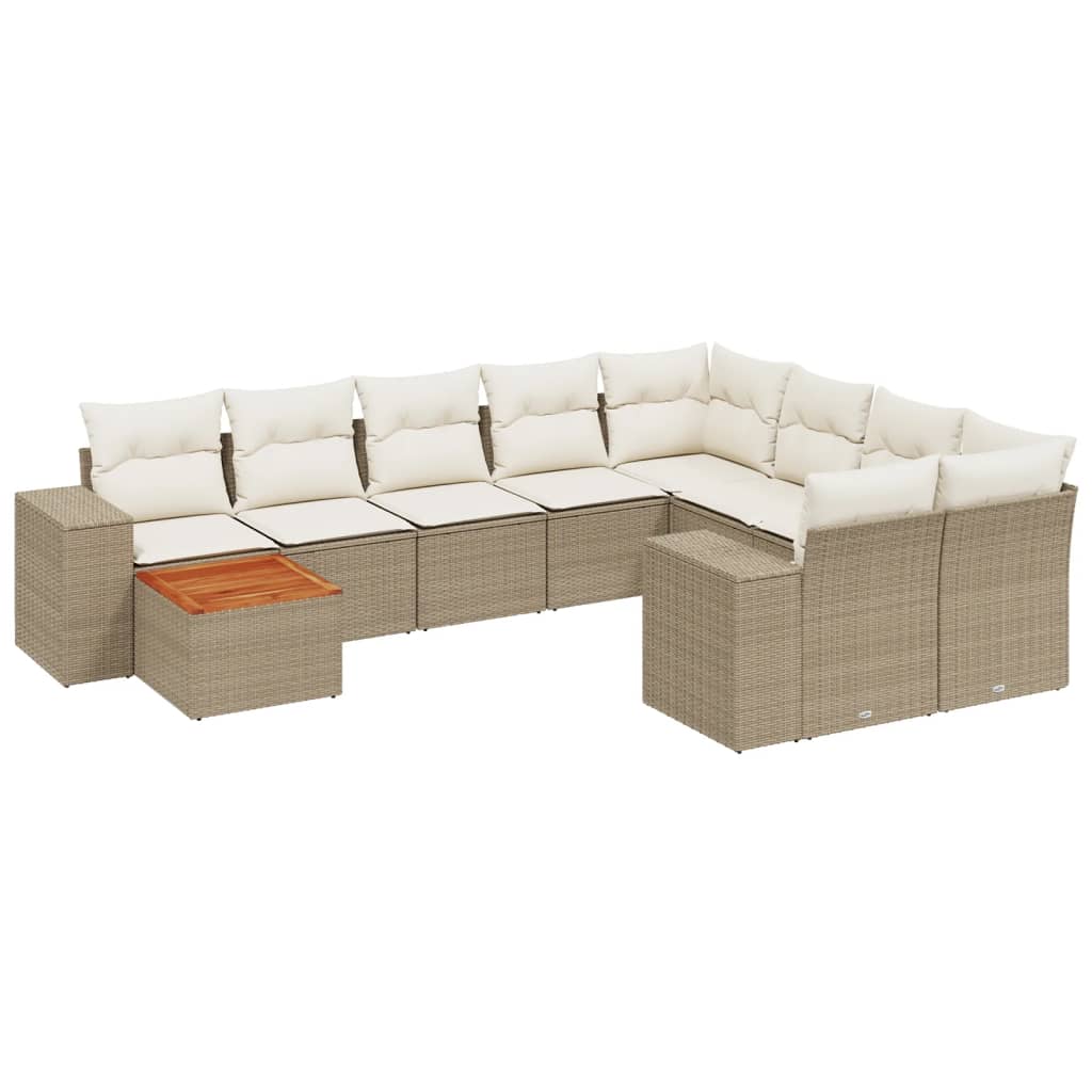 10-tlg. Garten-Sofagarnitur mit Kissen Beige Poly Rattan