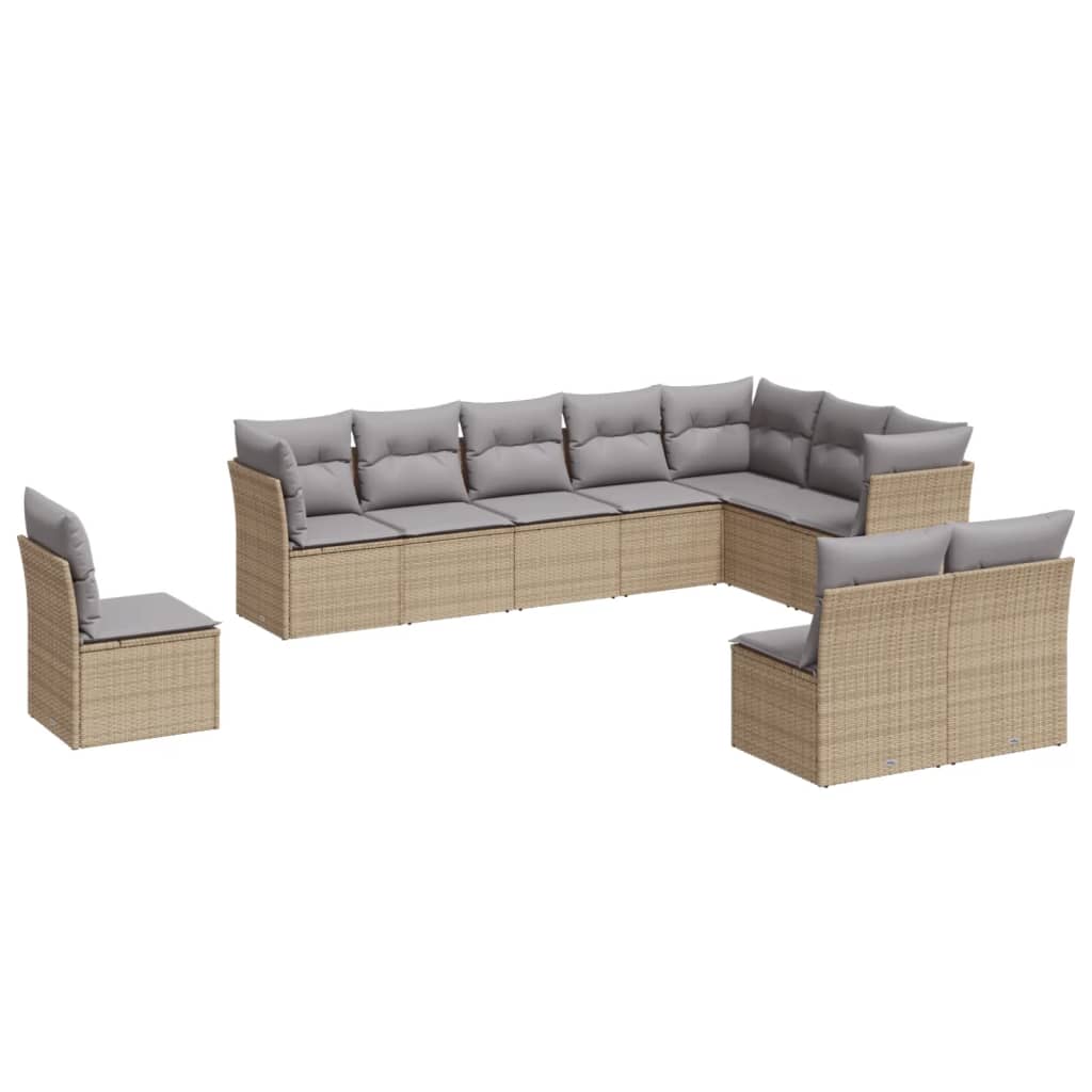 10-tlg. Garten-Sofagarnitur mit Kissen Beige Poly Rattan