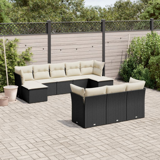 10-tlg. Garten-Sofagarnitur mit Kissen Schwarz Poly Rattan