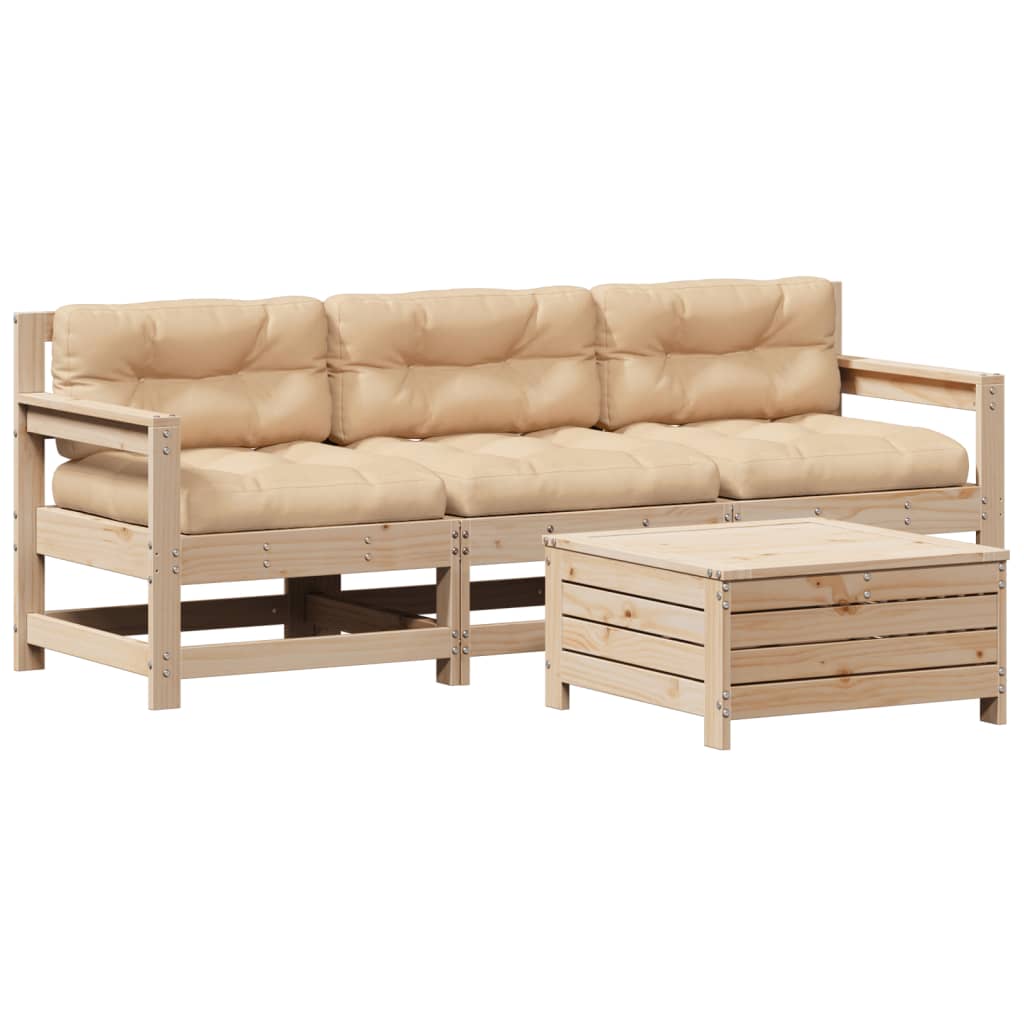 4-tlg. Garten-Lounge-Set mit Kissen Massivholz Kiefer