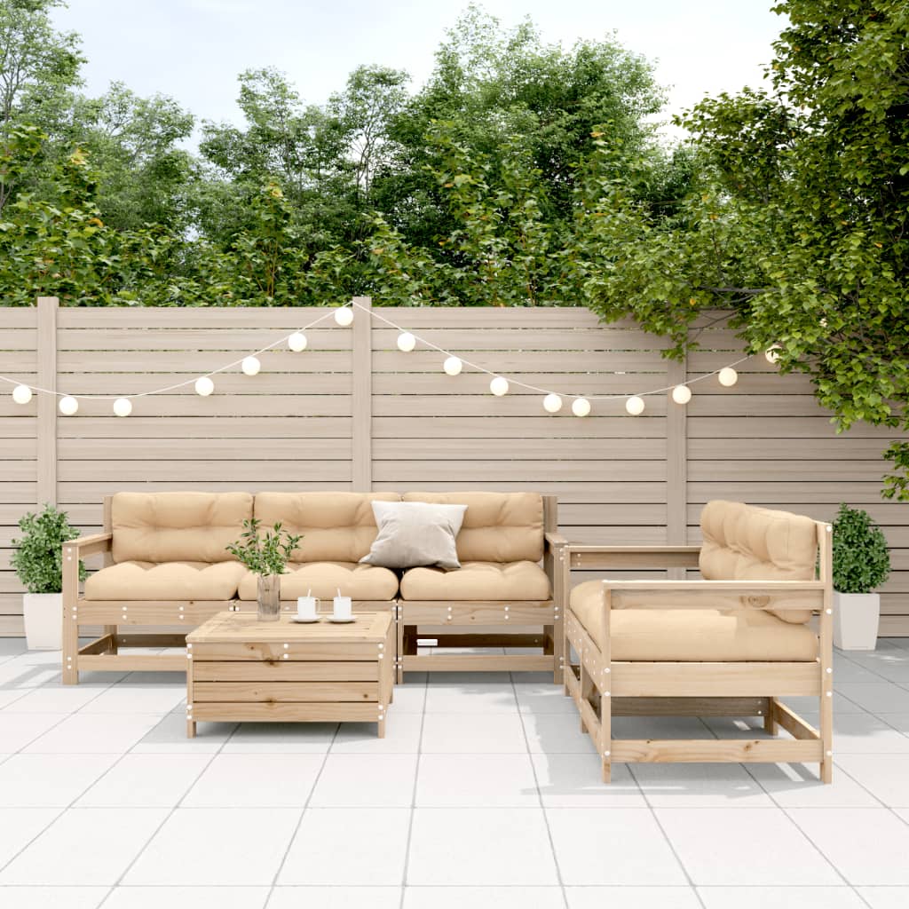 6-tlg. Garten-Lounge-Set mit Kissen Massivholz Kiefer