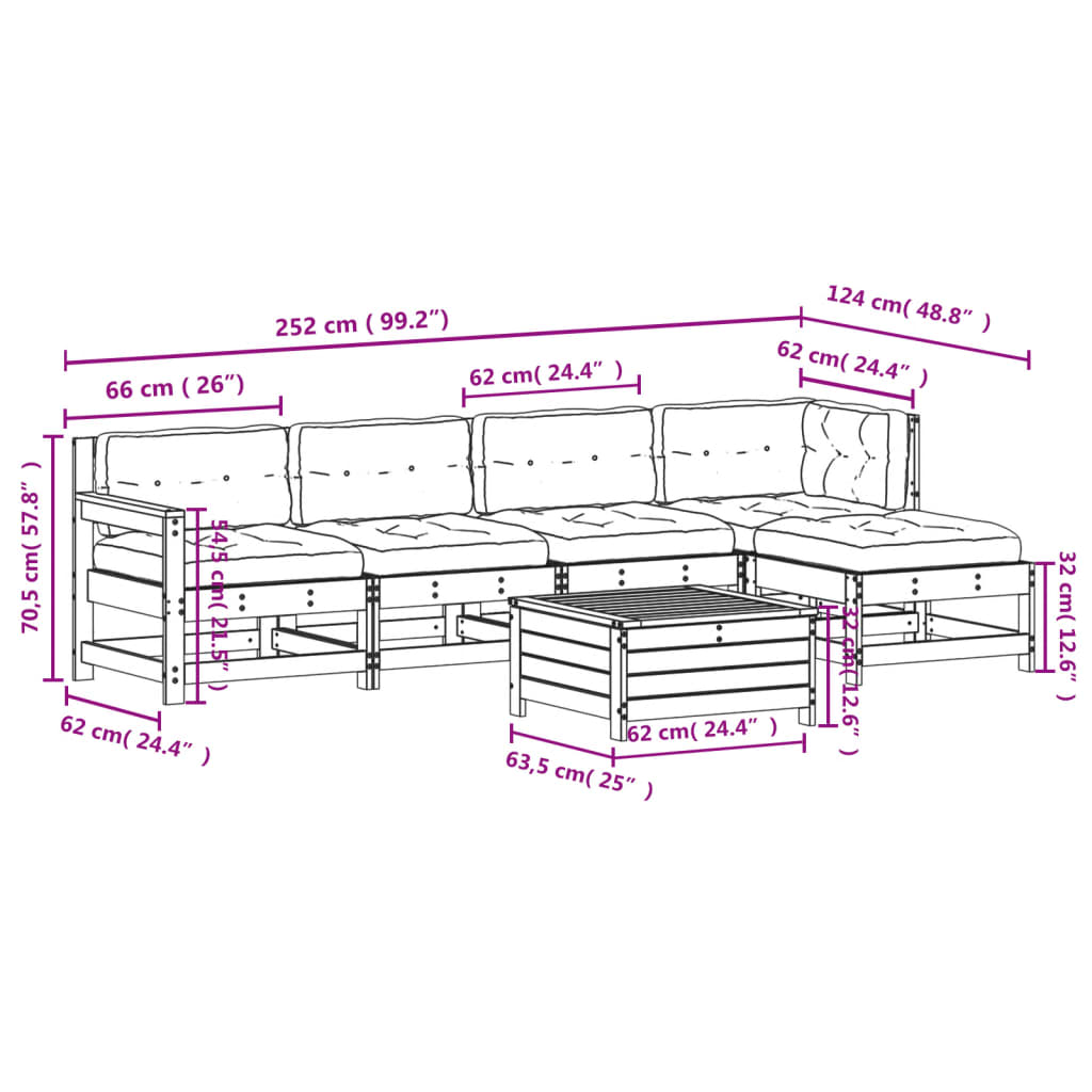 6-tlg. Garten-Lounge-Set mit Kissen Weiß Massivholz Kiefer