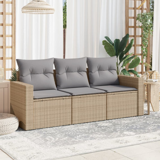 3-tlg. Garten-Sofagarnitur mit Kissen Beige Poly Rattan