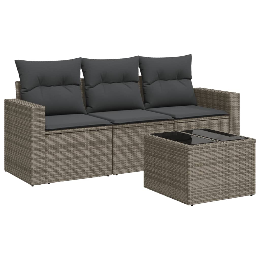 4-tlg. Garten-Sofagarnitur mit Kissen Grau Poly Rattan