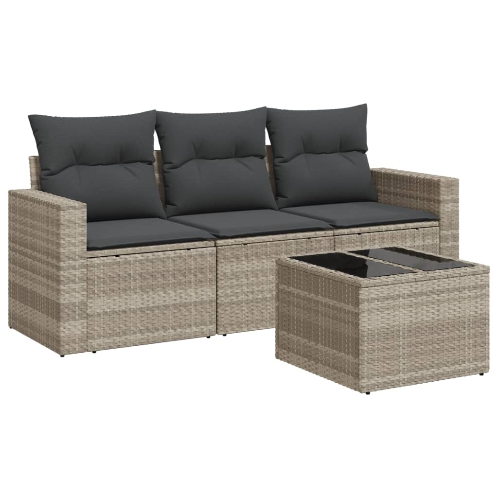 4-tlg. Garten-Sofagarnitur mit Kissen Hellgrau Poly Rattan