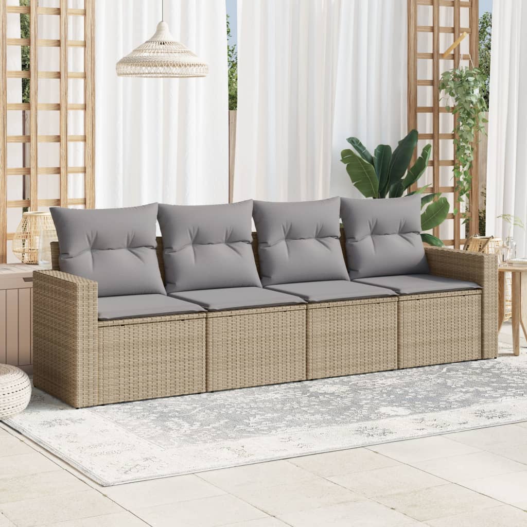 4-tlg. Garten-Sofagarnitur mit Kissen Beige Poly Rattan