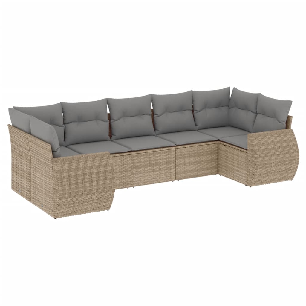 7-tlg. Garten-Sofagarnitur mit Kissen Beige Poly Rattan