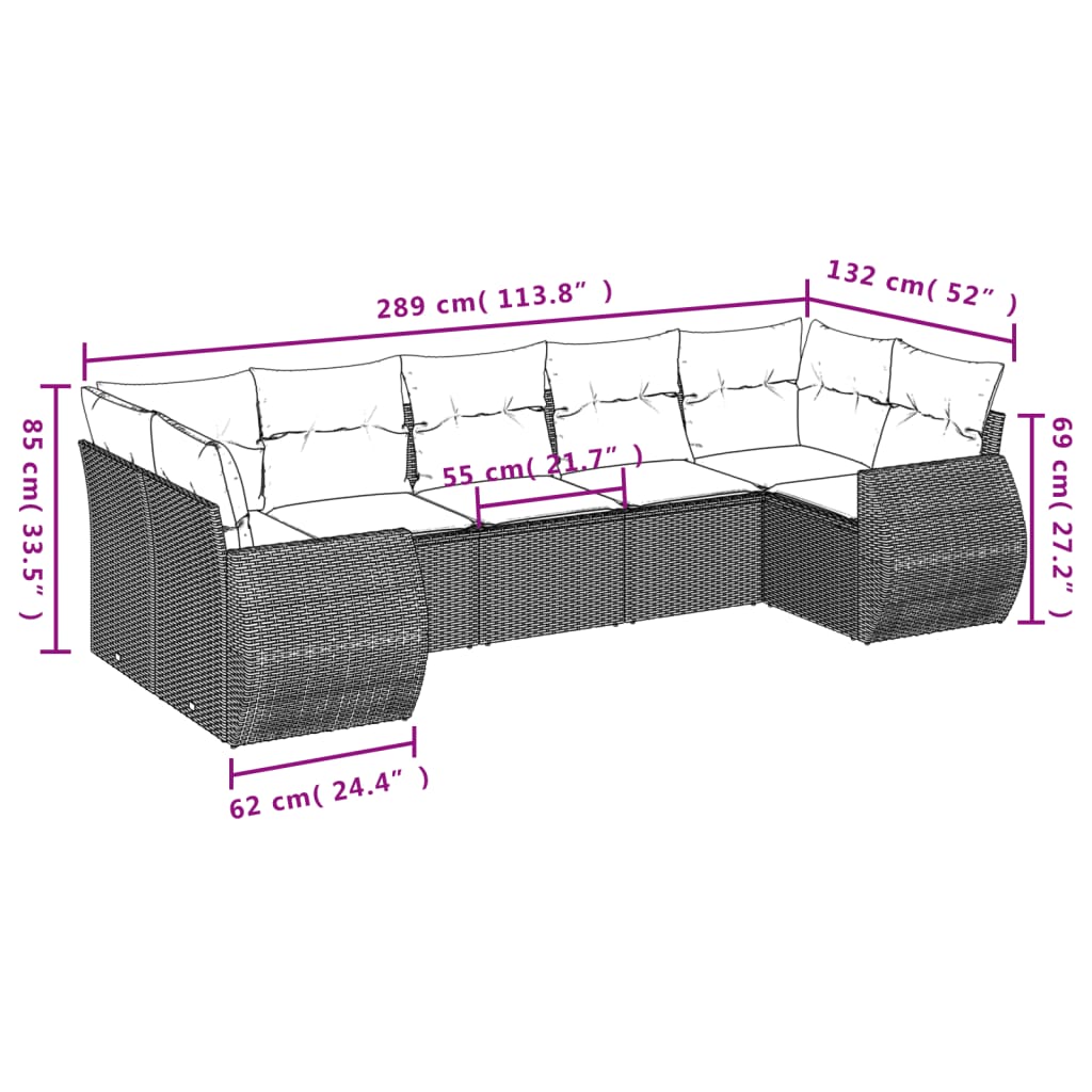 7-tlg. Garten-Sofagarnitur mit Kissen Beige Poly Rattan