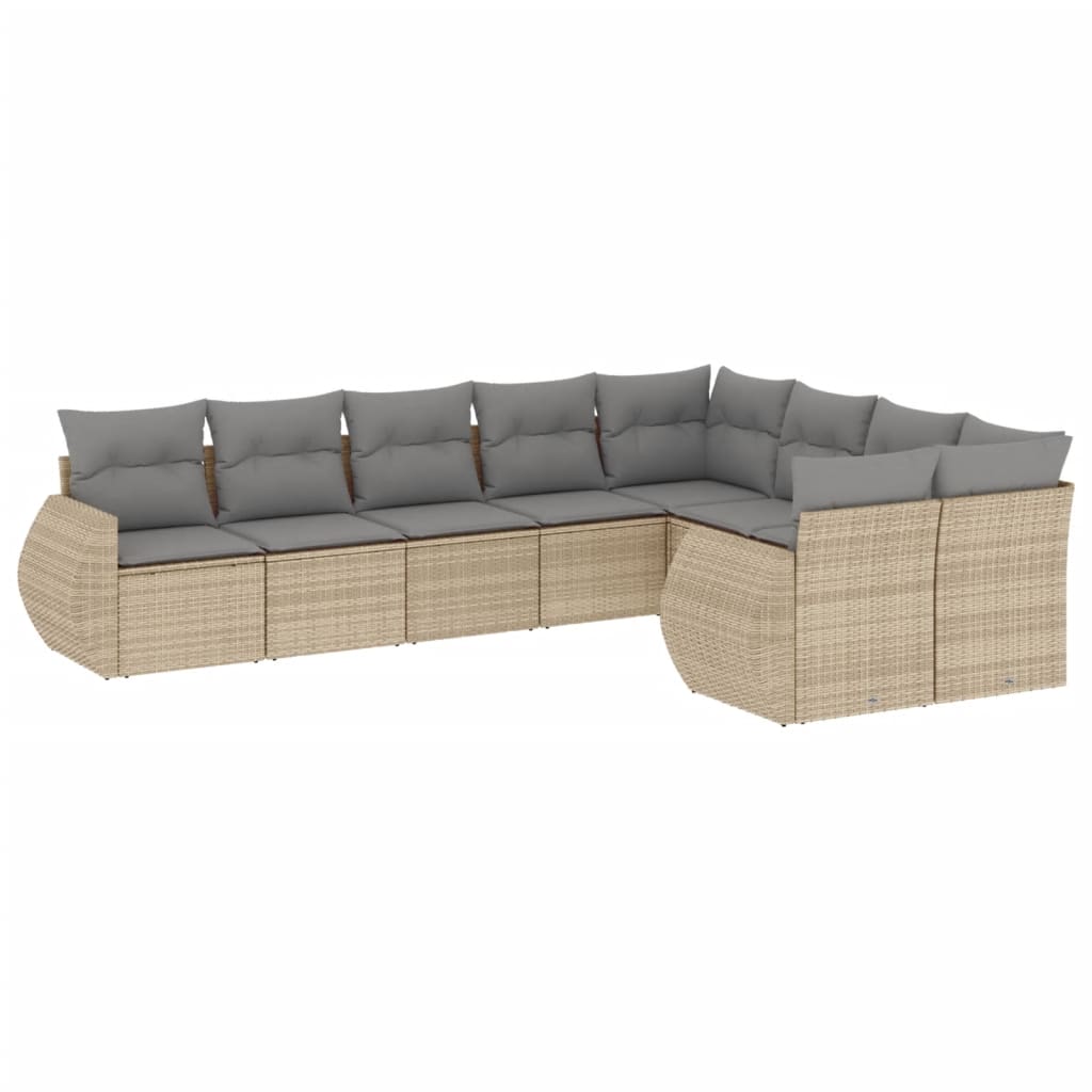 9-tlg. Garten-Sofagarnitur mit Kissen Beige Poly Rattan