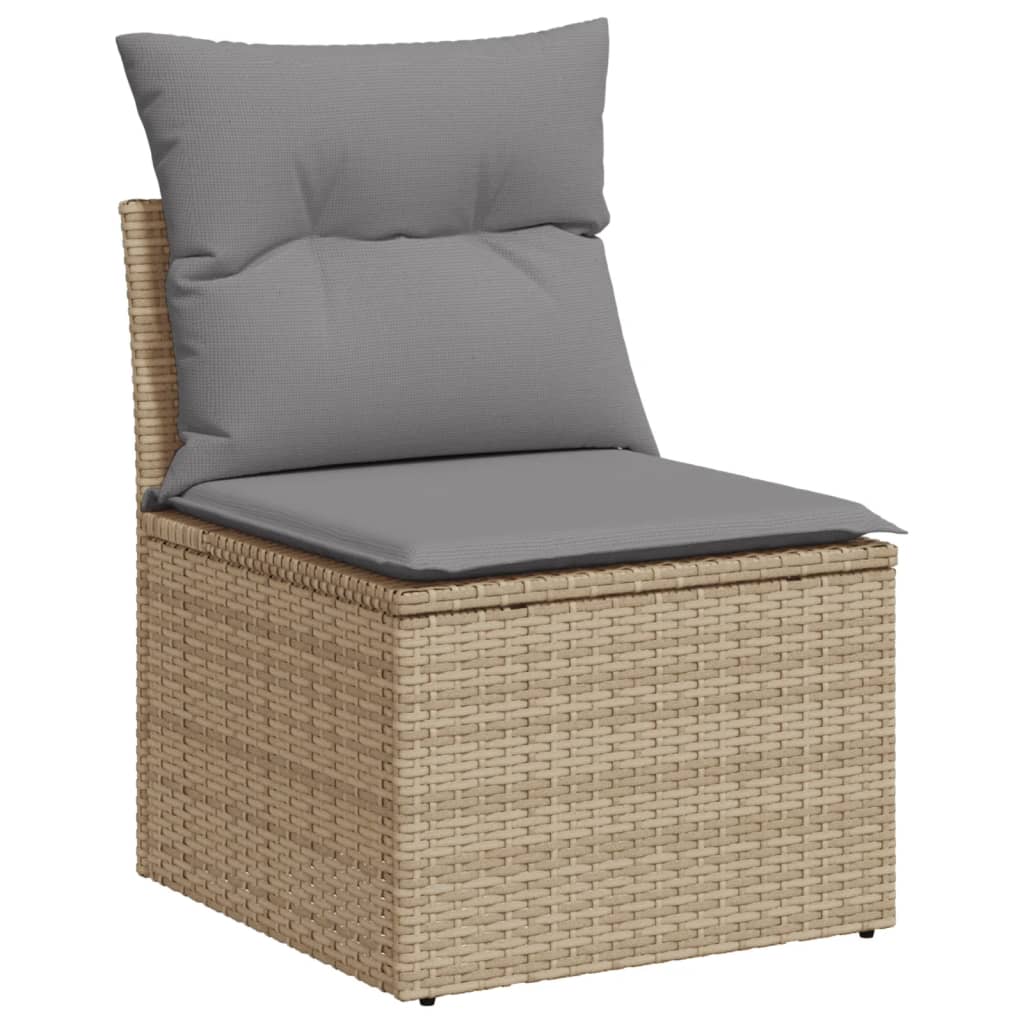 9-tlg. Garten-Sofagarnitur mit Kissen Beige Poly Rattan